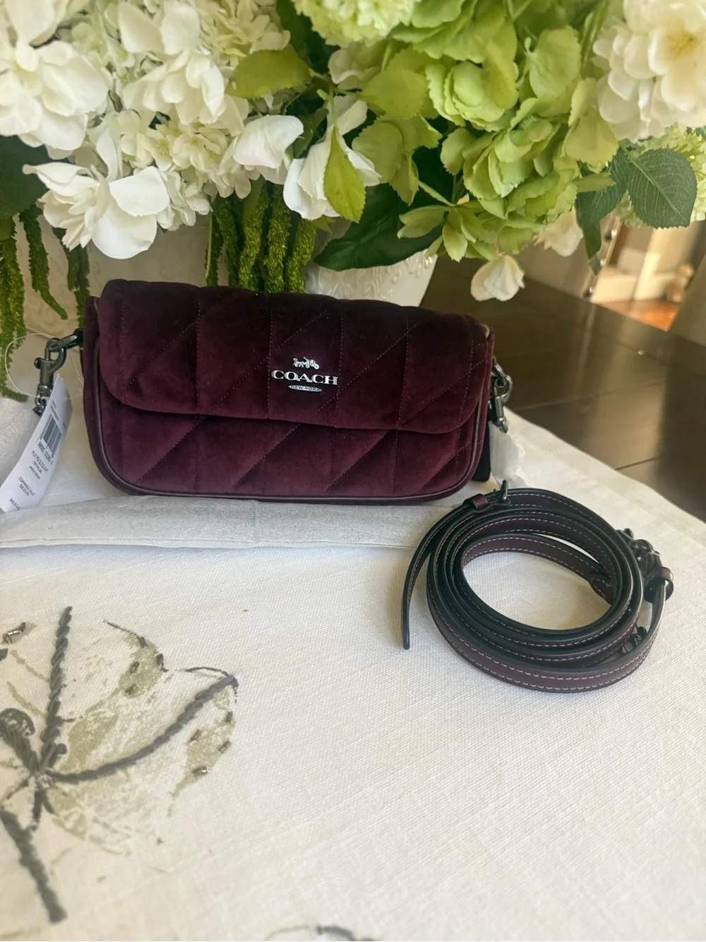 COACH Quilted Velvet Crossbody in Burgundy