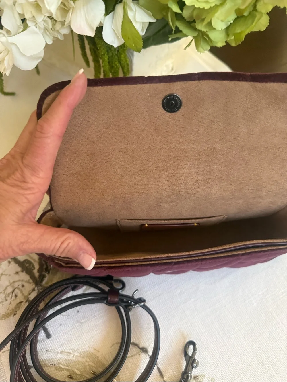 COACH Quilted Velvet Crossbody in Burgundy