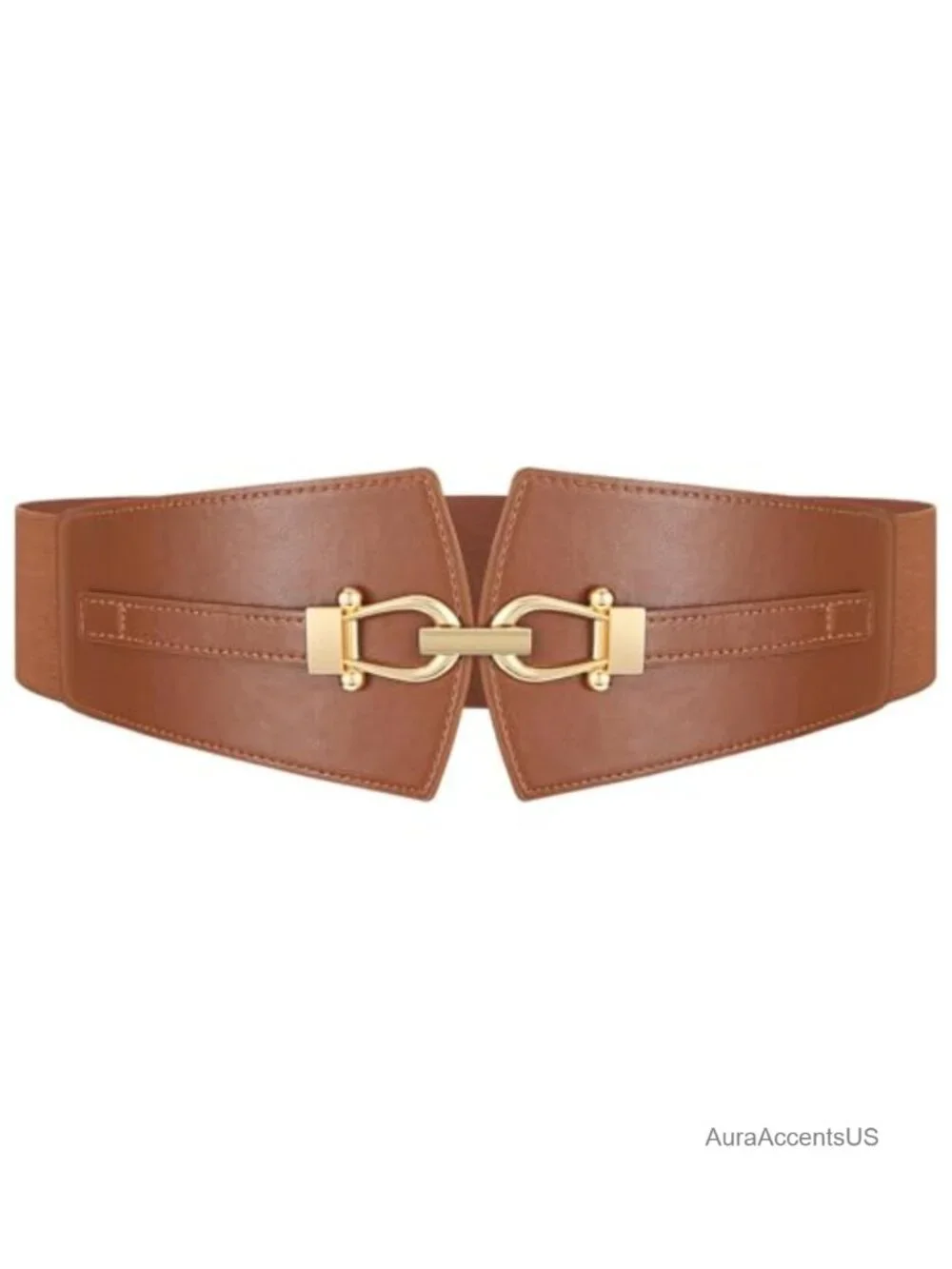 Wide Stretch Elastic Belt Gold Buckle for Dresses Coats