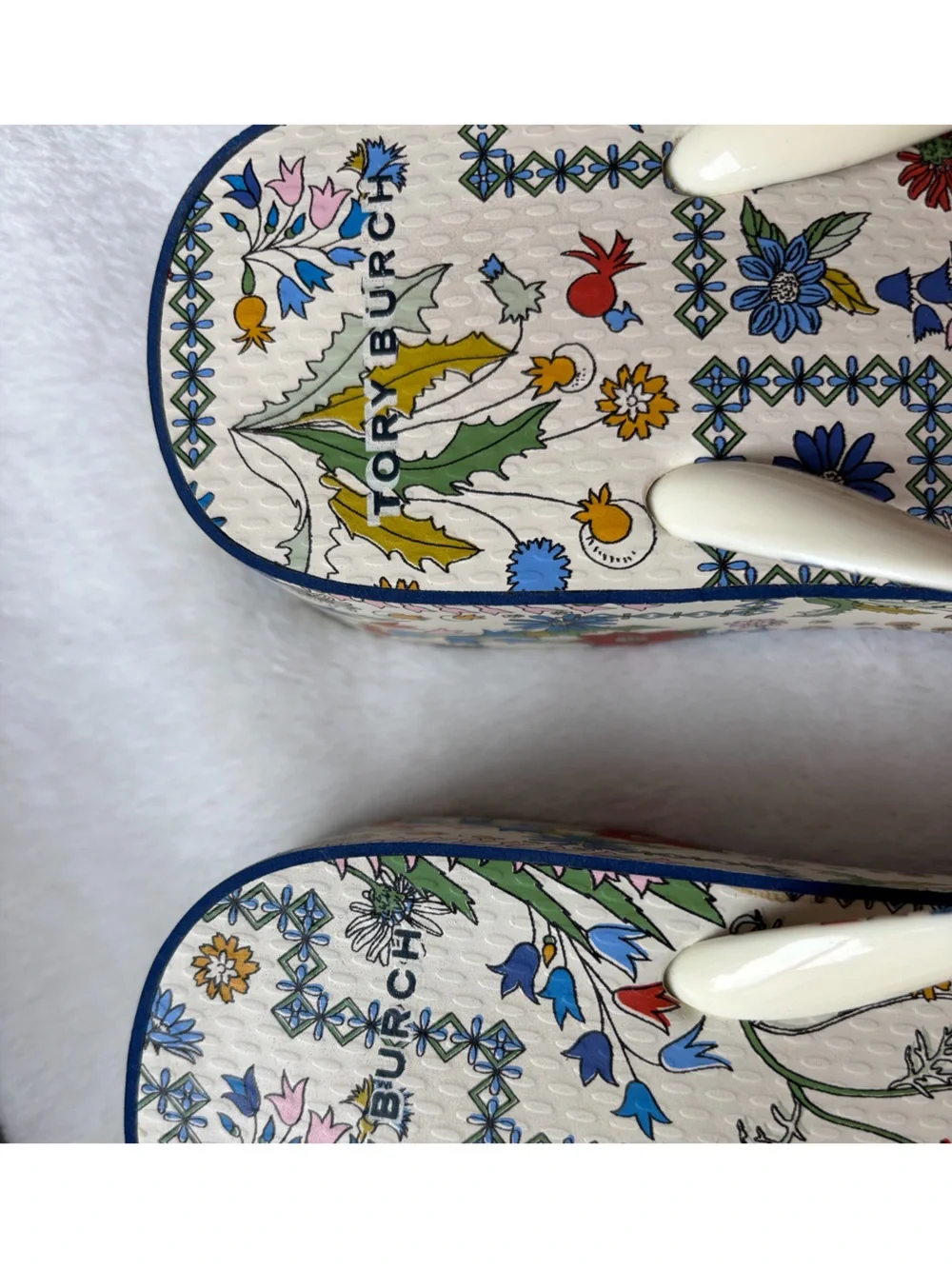 Tory Burch White Floral Platform Flip Flop Sandals