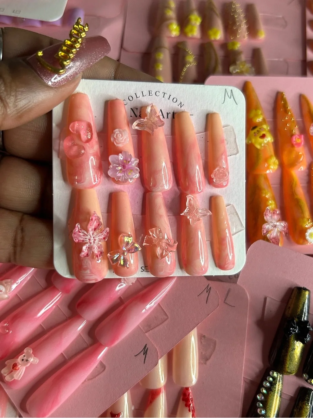 Peach Pink 3D Floral Press-On Nail Set