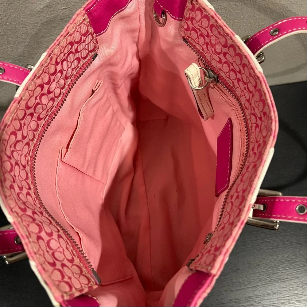 Coach Rare Limited Edition Pink White Zebra Patchwork Tote Shoulder Bag Purse