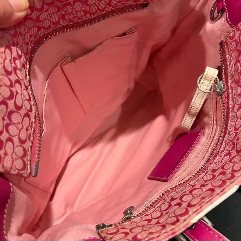 Coach Rare Limited Edition Pink White Zebra Patchwork Tote Shoulder Bag Purse