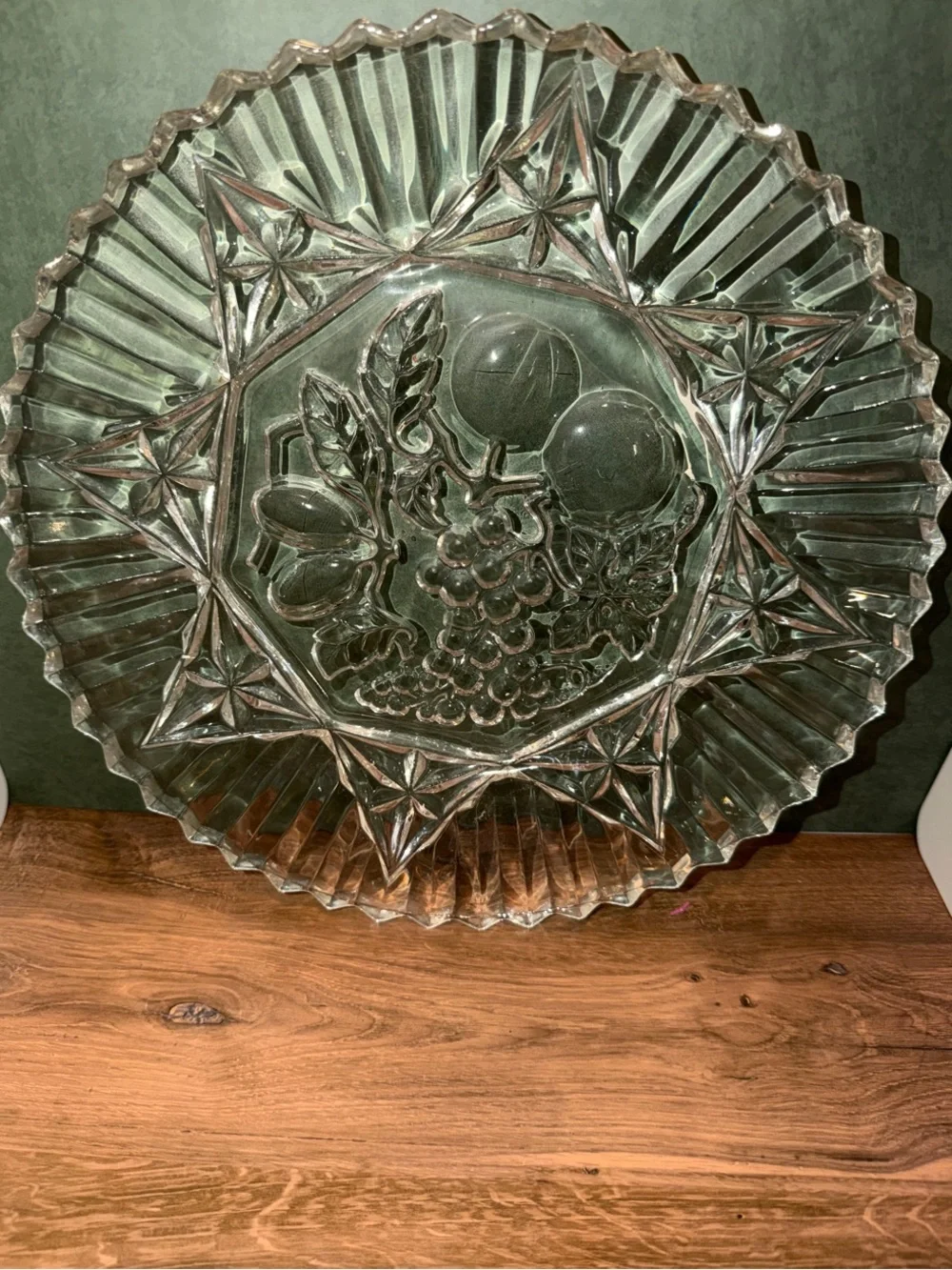 Clear Pressed Glass Fruit Medallion Serving Plate