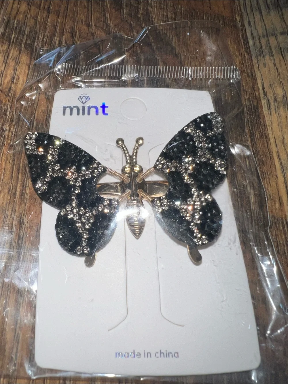 Mint Black and Gold Sparkle Butterfly Hair Clip