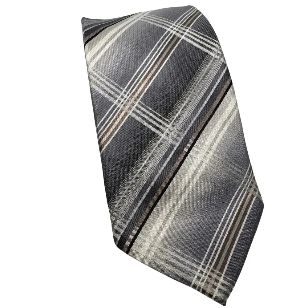 Euro Knot by Barton Como Men's Tie 100% Silk Grey Plaid Hand Made