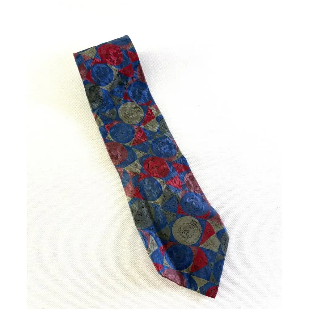 Zylos George Machado 100% Italian silk tie 1990s geometric pattern