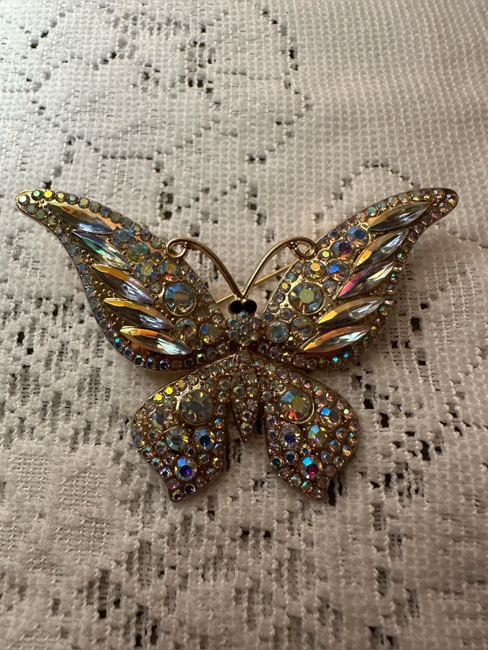 Butterfly Brooch - Iridescent Rhinestones