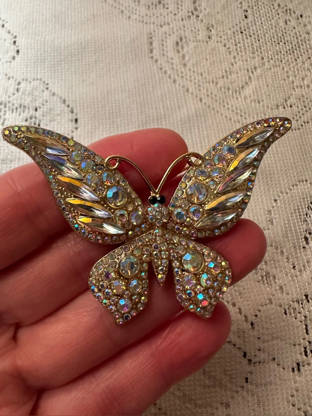 Butterfly Brooch - Iridescent Rhinestones