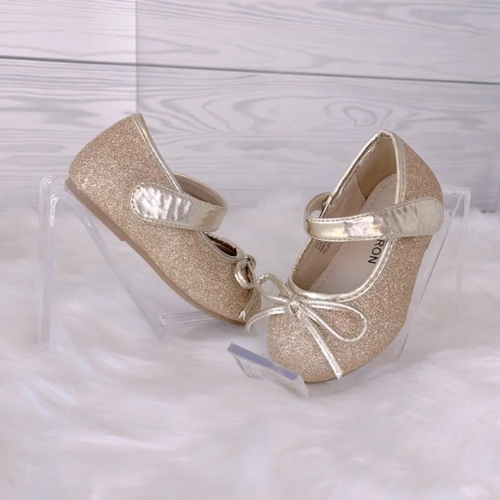 Girls Gold Glitter Dress Shoes‎