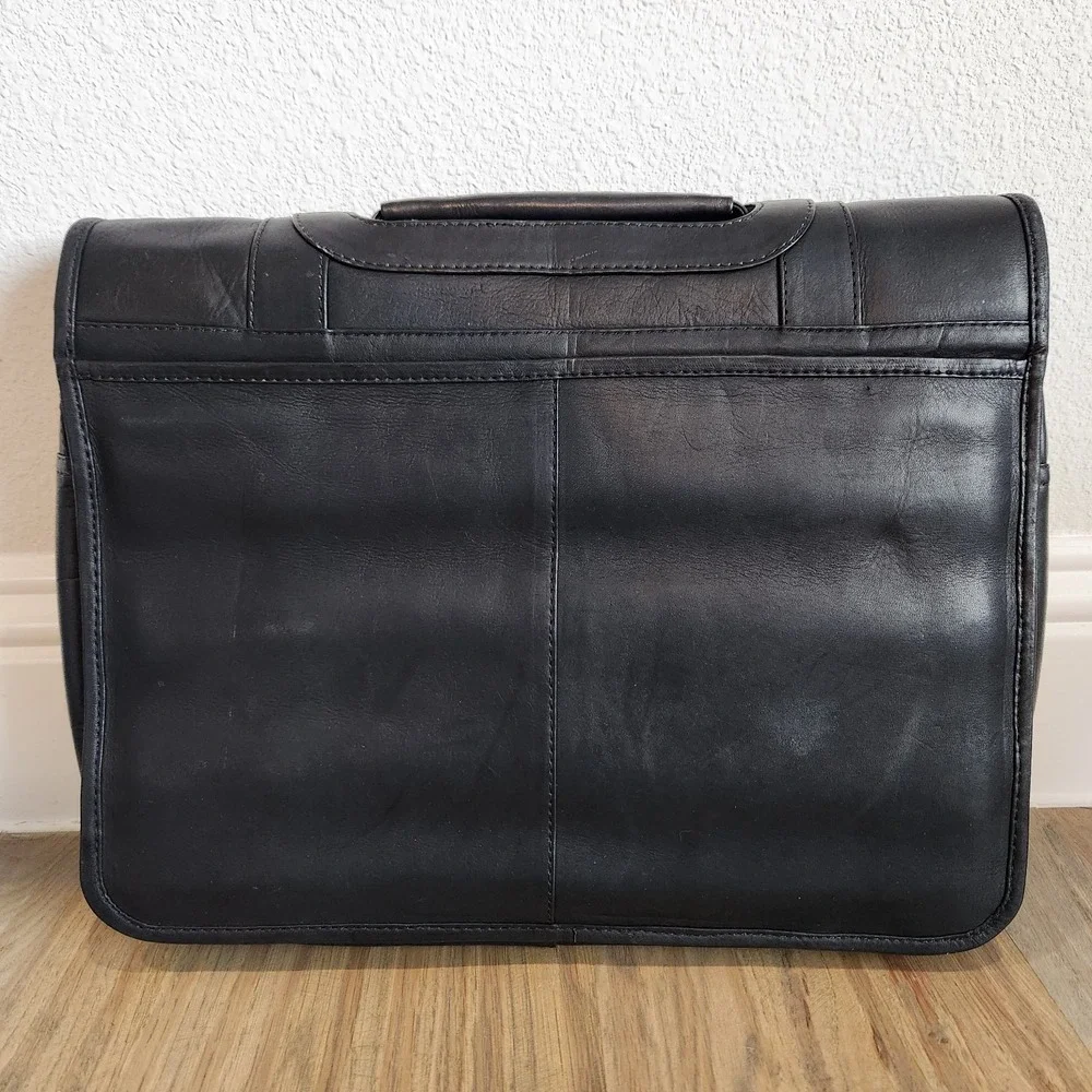 VTG Clava American Black Leather Colonial Fort Worth Texas Briefcase Laptop Bag