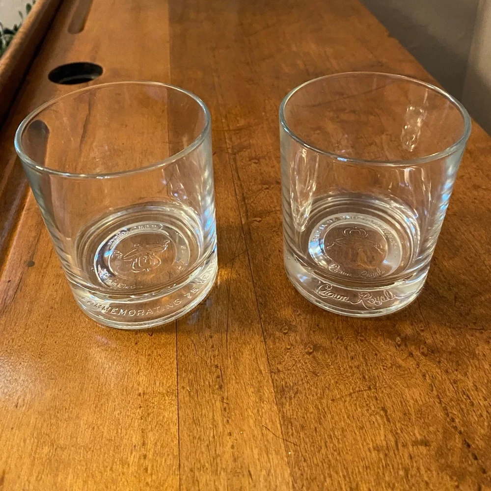 Crown Royal 75th Anniversary Scotch Rocks Glasses Heavy Made In Italy Set Of Two