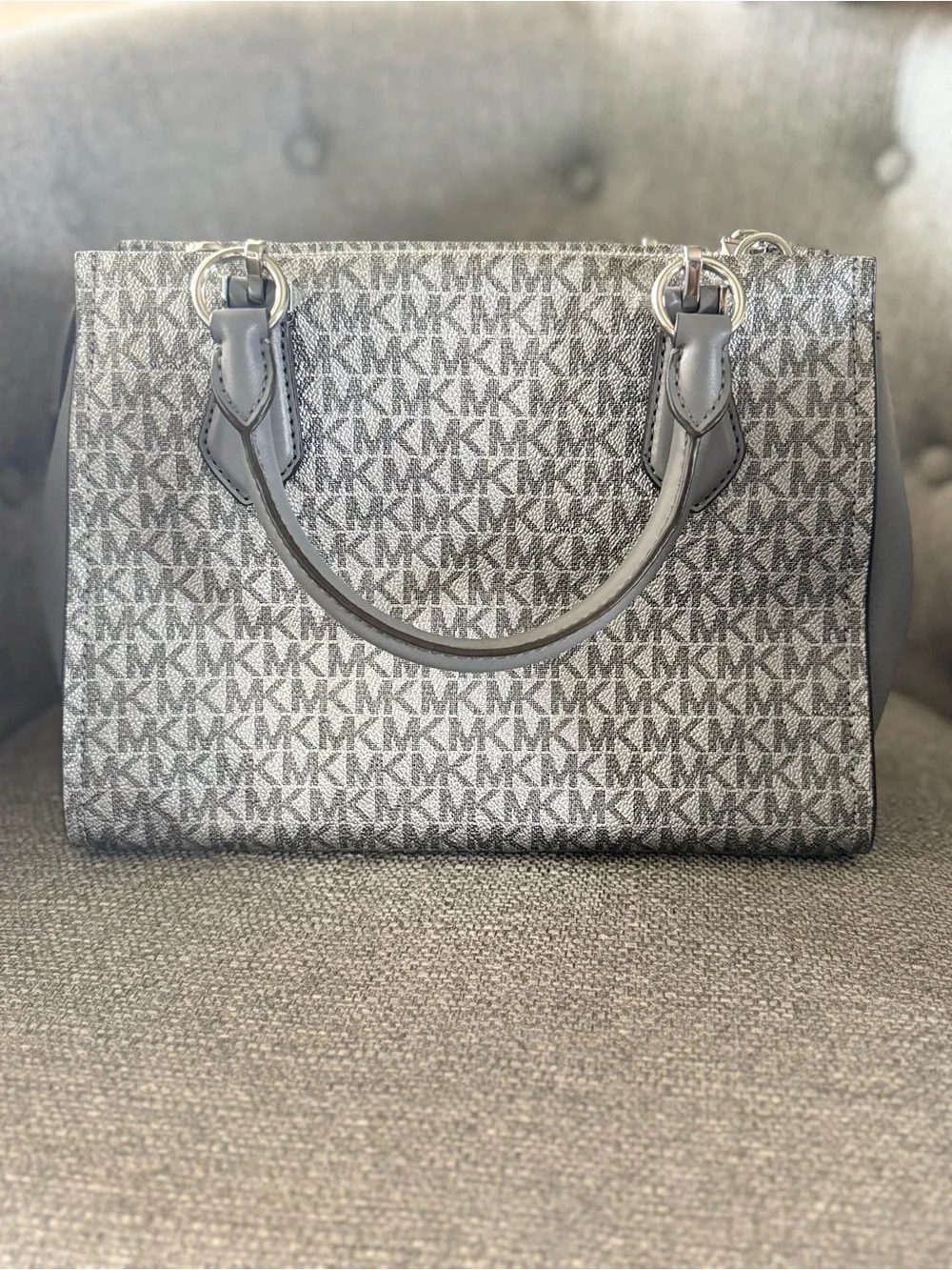 Michael Kors Gray Marilyn MK Logo Satchel with Silver Hardware