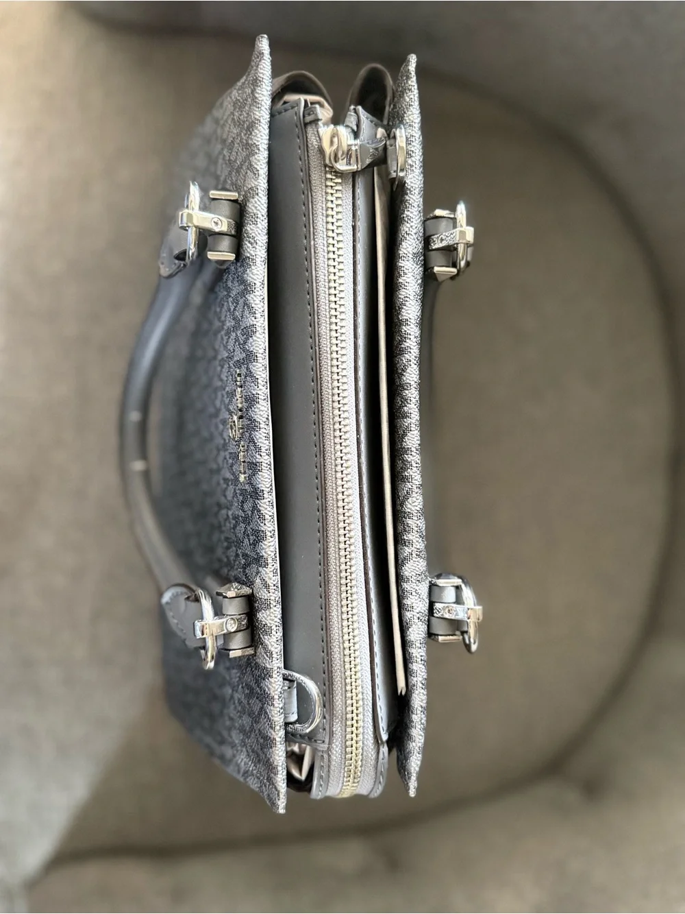 Michael Kors Gray Marilyn MK Logo Satchel with Silver Hardware