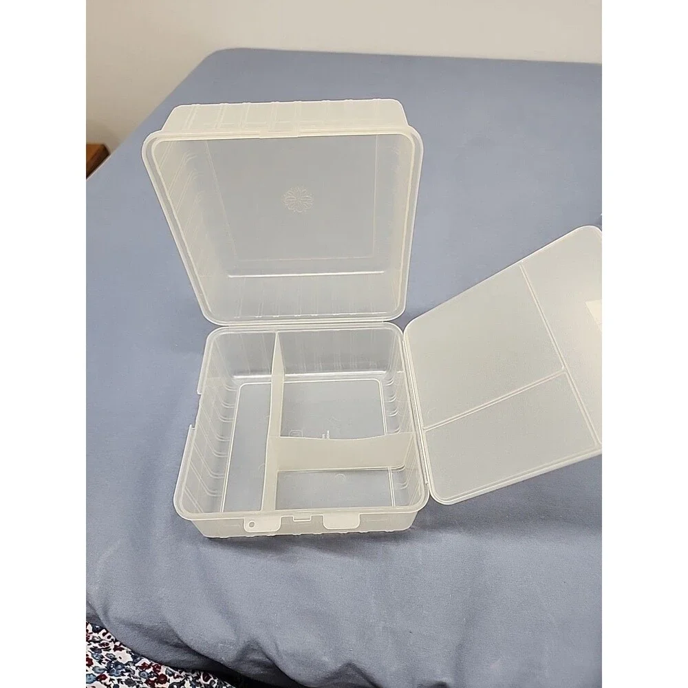 VTG Anchor Hocking Clear Plastic Sheer Lunch Box Model #5803 Made in the USA EUC