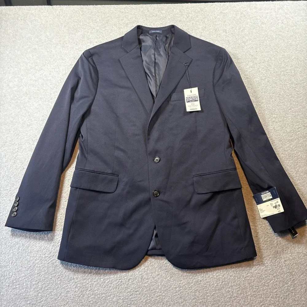 Stafford Stretch Blazer Navy Blue 42 Sh Men's Single Vent 2 Button Classic Fit
