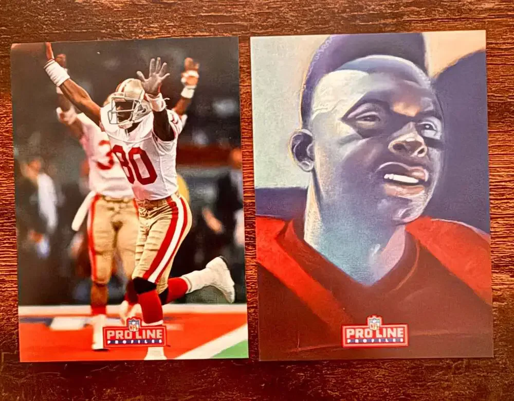 Collection of 10 Assorted Jerry Rice Football Trading Cards from the 1990s