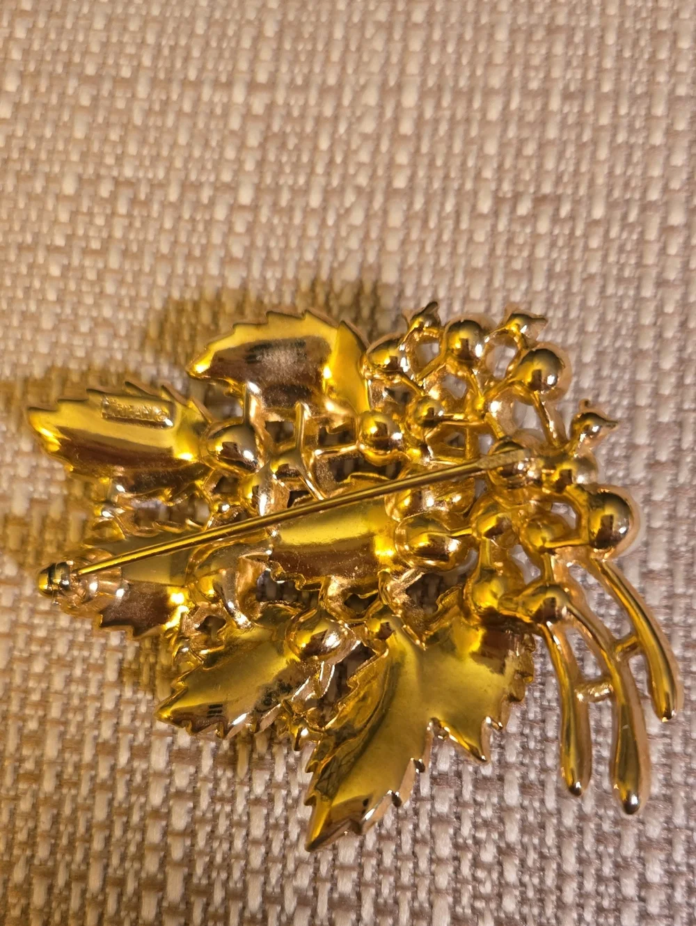 Vintage Crown Trifari Gold-Tone Leaf Brooch and Matching Earrings