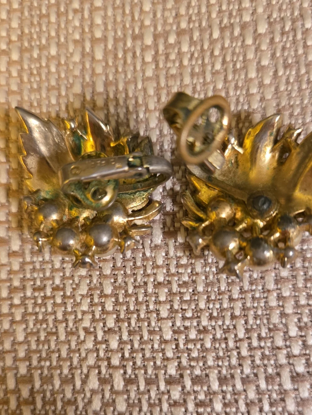 Vintage Crown Trifari Gold-Tone Leaf Brooch and Matching Earrings