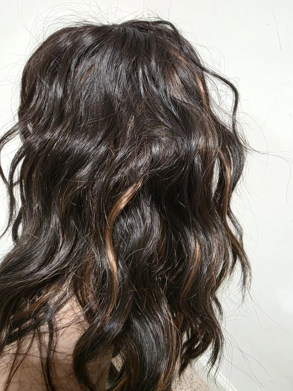 Dark Brown Wavy Women’s Hairpiece with Subtle Copper Highlights - MiraMe