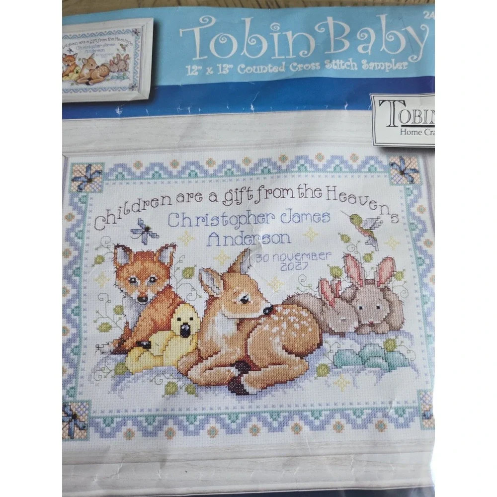 Design Works Crafts Counted Cross Stitch, Woodland Baby Sampler, 12 by 13 inches