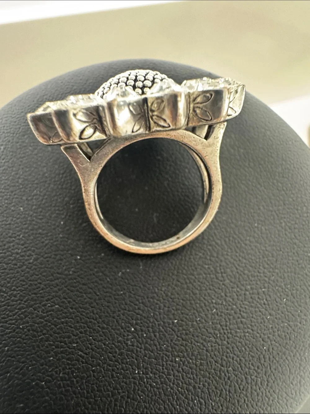 Source Unknown Silver Sunflower Brooch with Clear Crystals