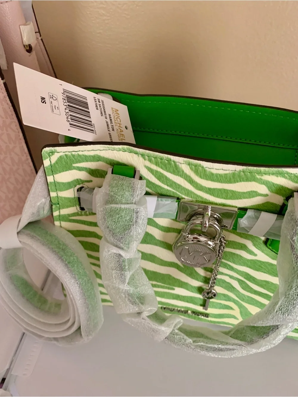 Michael Kors Hamilton Small Zebra Print Calf Hair Satchel in the color 