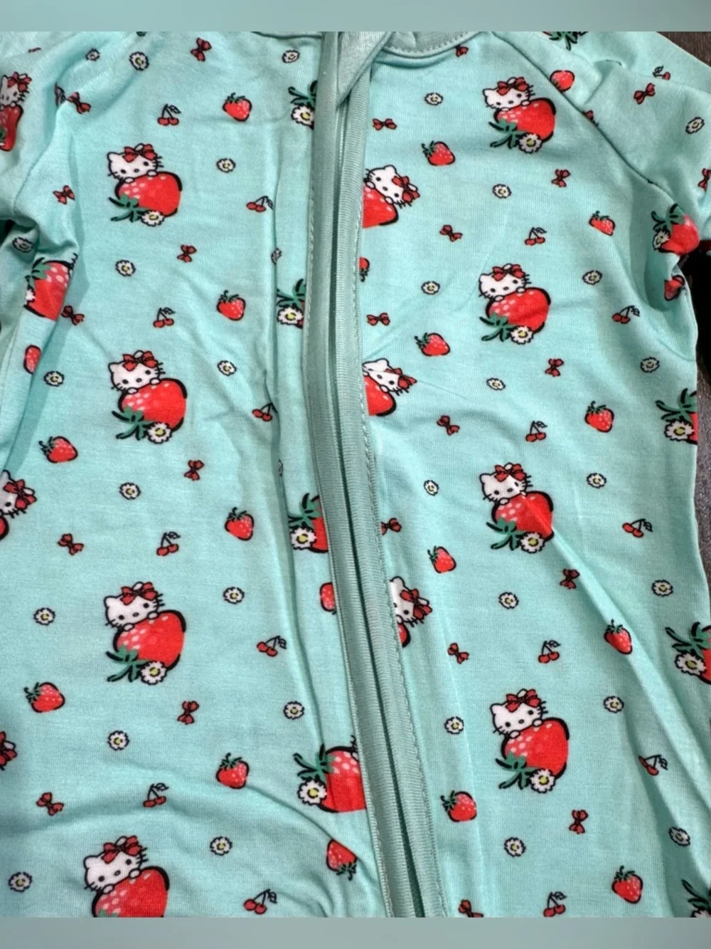 Bamboo Zipper Sleeper Pajamas Aqua Blue Hello Kitty Fruit Print 12-18m