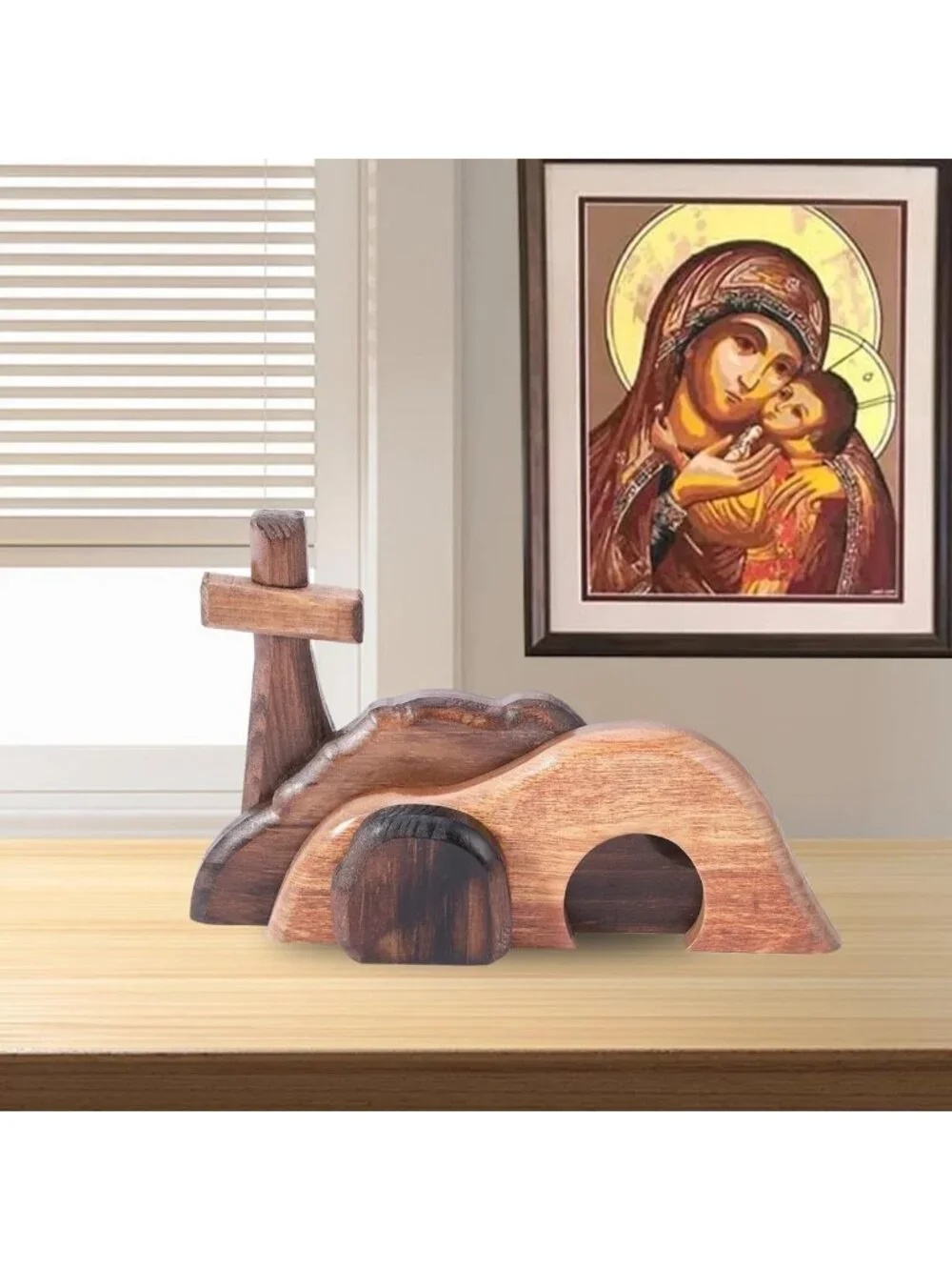Easter Decoration Set - Wooden Cross, Empty Tomb Display, Nativity Scene Gift