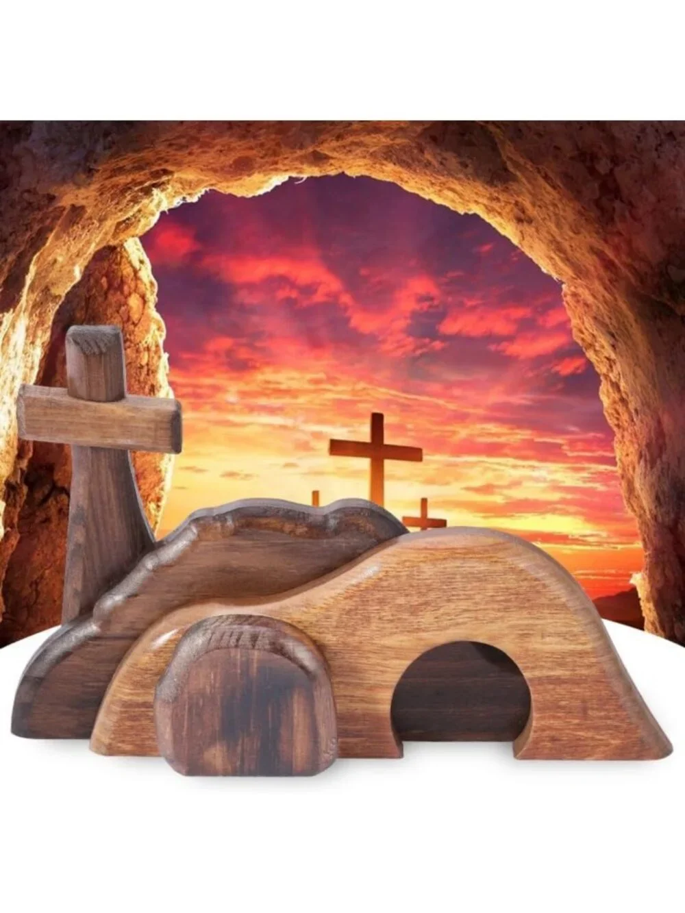 Easter Decoration Set - Wooden Cross, Empty Tomb Display, Nativity Scene Gift