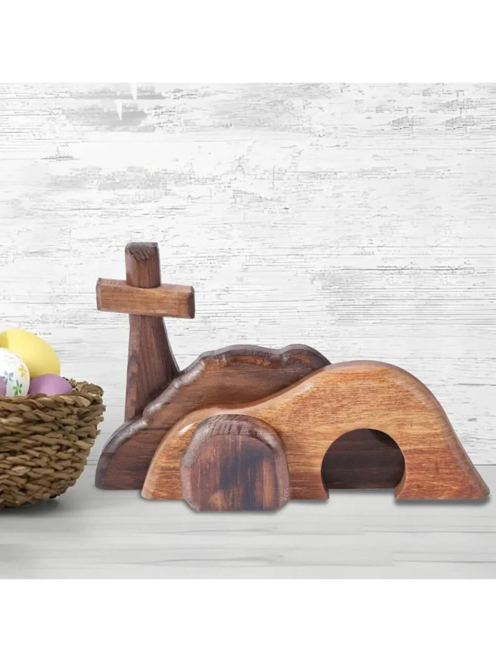 Easter Decoration Set - Wooden Cross, Empty Tomb Display, Nativity Scene Gift