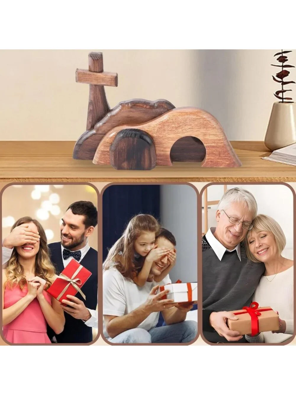 Easter Decoration Set - Wooden Cross, Empty Tomb Display, Nativity Scene Gift