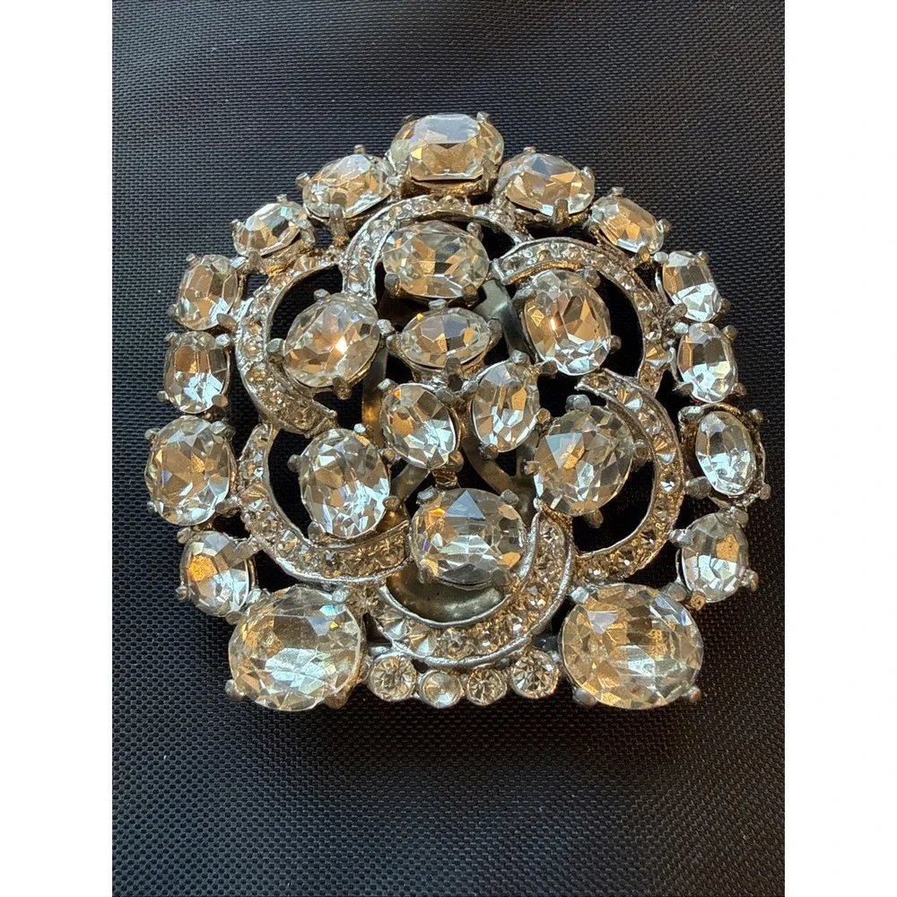 Mid Century Pot Metal Rhinestone Brooch With Working Duette-Style Converter 2.4