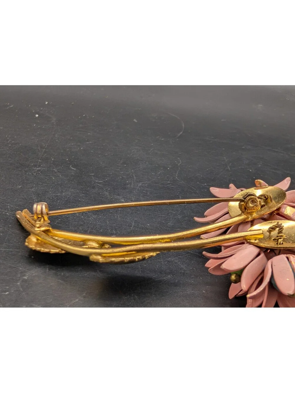 Vintage 1950s Pink Enamel Flower Brooch Hand Wired Molded Glass Bead Cluster