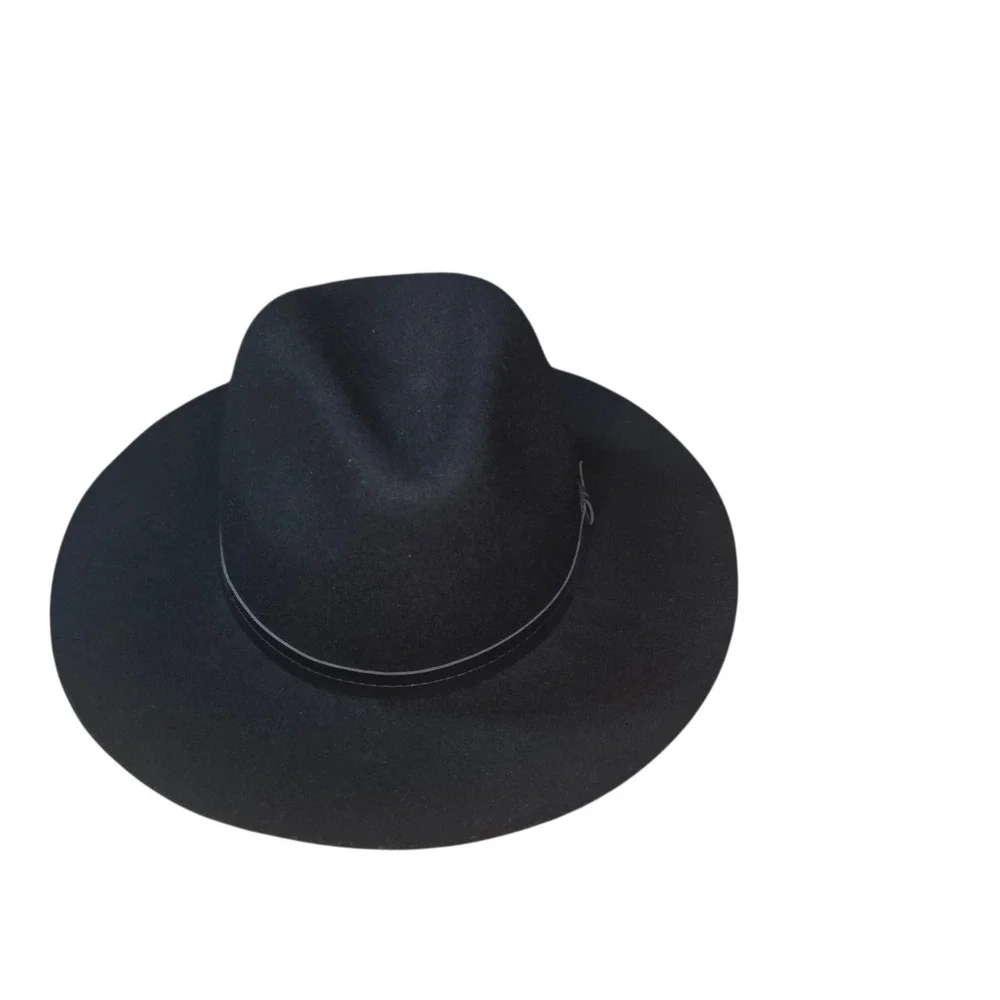 Ecote Womens Black 100% Wool Rancher Hat Wide Brim Leather Band Boho
