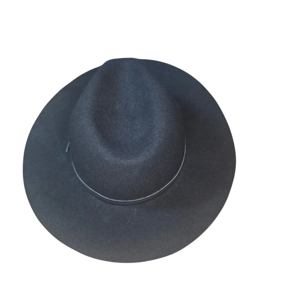 Ecote Womens Black 100% Wool Rancher Hat Wide Brim Leather Band Boho