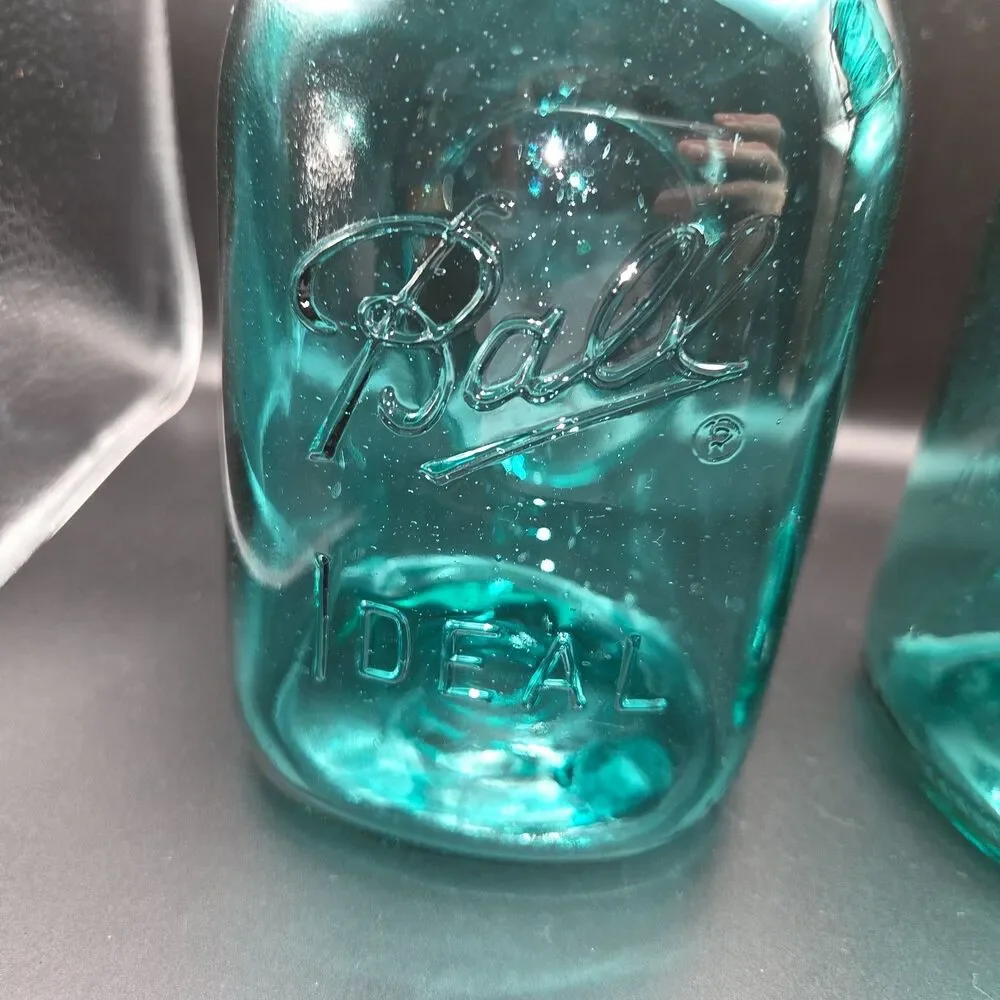 Vintage 1976 Ball Ideal Bicentennial Aqua Blue Mason Jar Limited Edition Pair