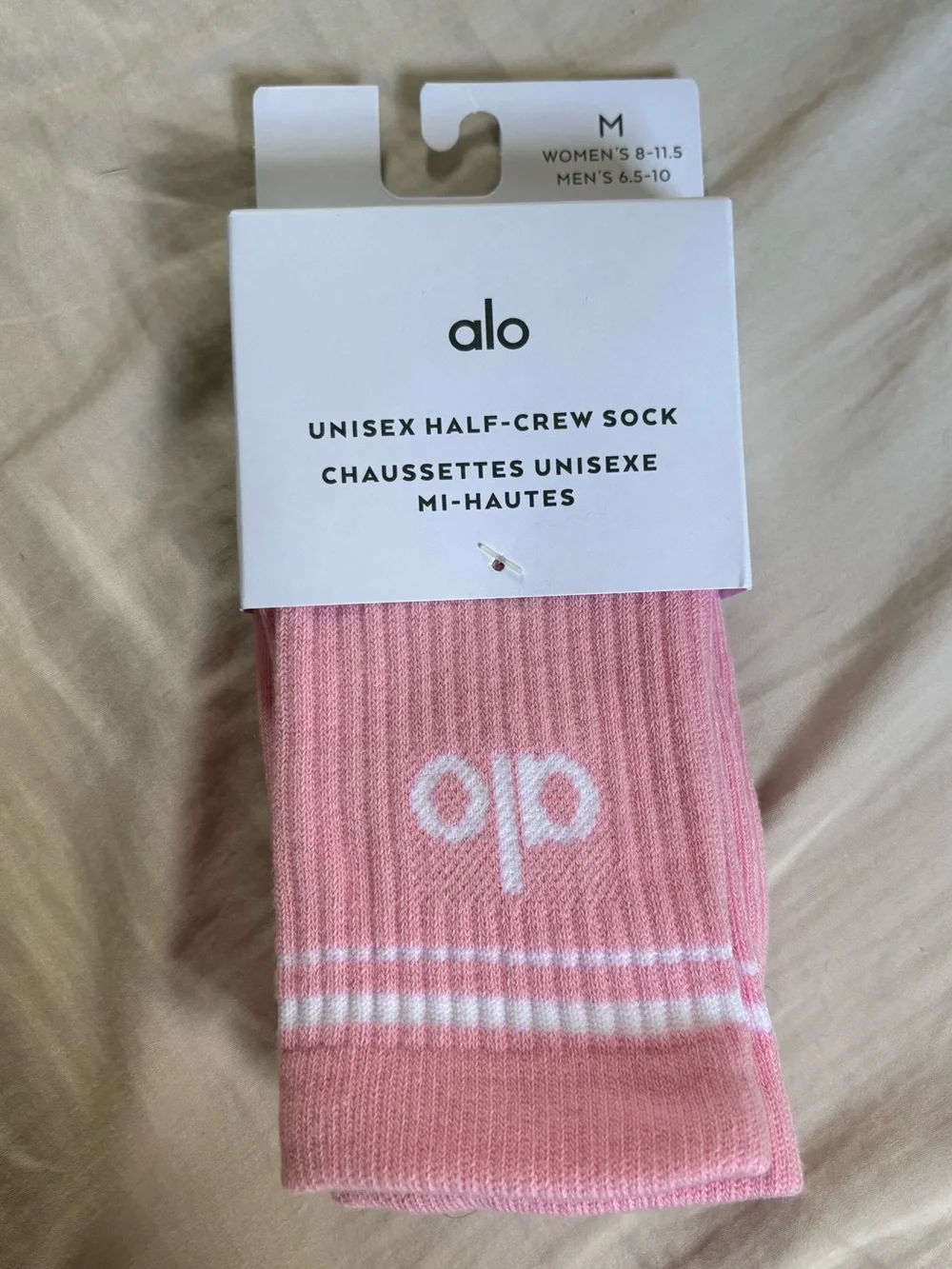 ALO Yoga Pink Unisex Half-Crew Socks with White Logo