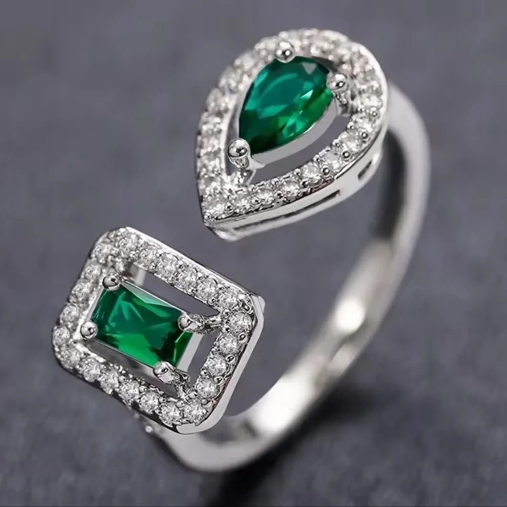 Silver Ring with Green Gemstones