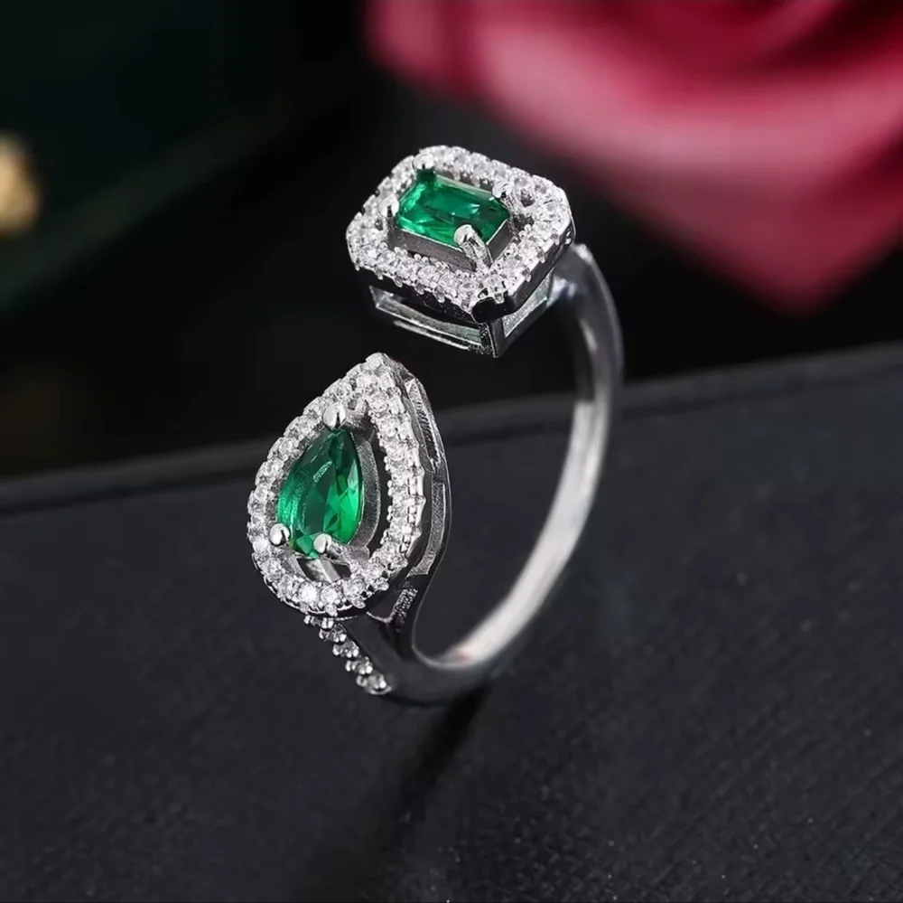 Silver Ring with Green Gemstones