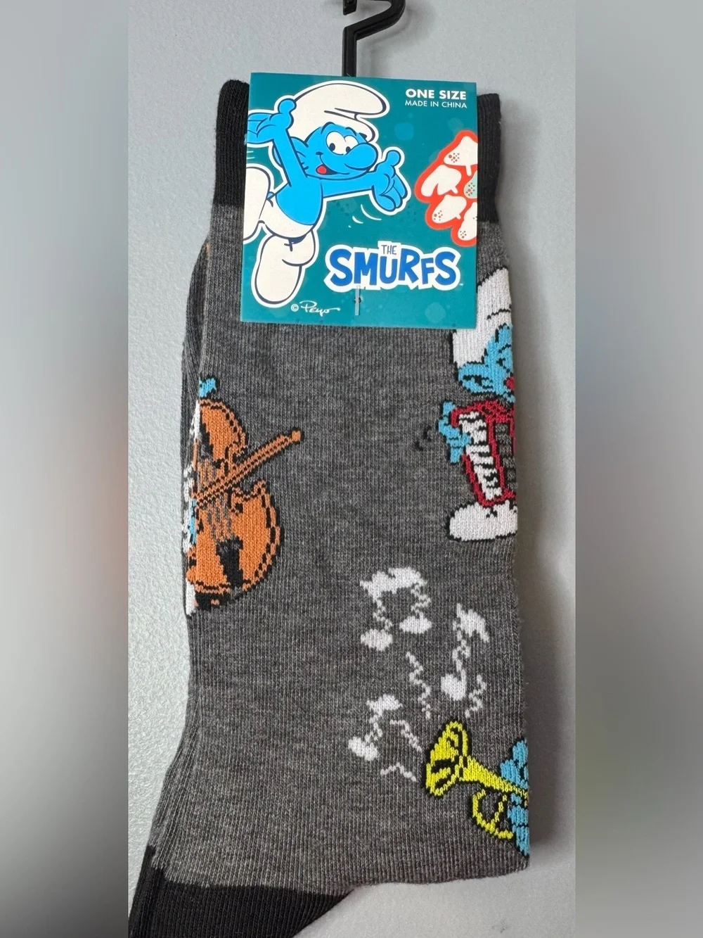 The Smurfs Men's Gray Graphic Socks  Cartoon Music Design saxophone arp unisex