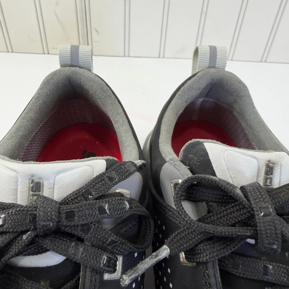 SQAIRZ Golf Shoes Mens Size 7.5‎ Black Gray Spiked Cleats Lace Up Square Toe