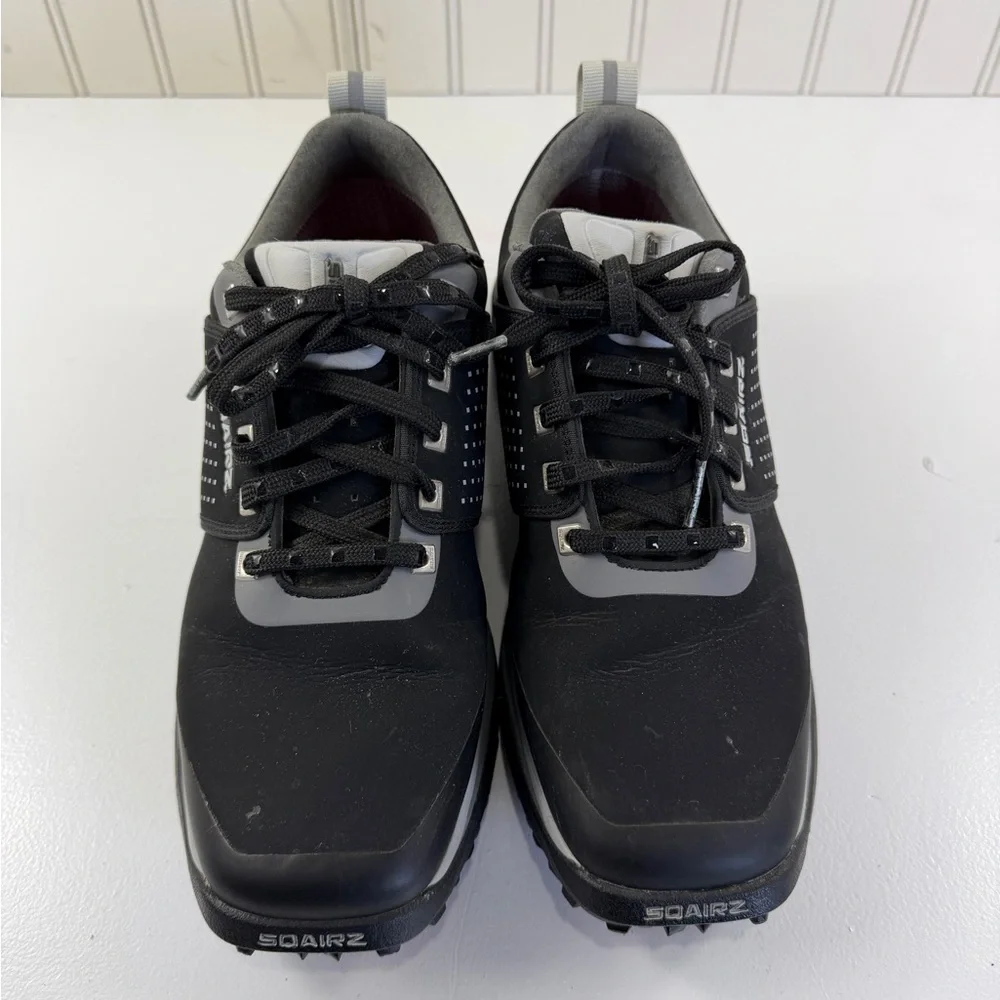 SQAIRZ Golf Shoes Mens Size 7.5‎ Black Gray Spiked Cleats Lace Up Square Toe