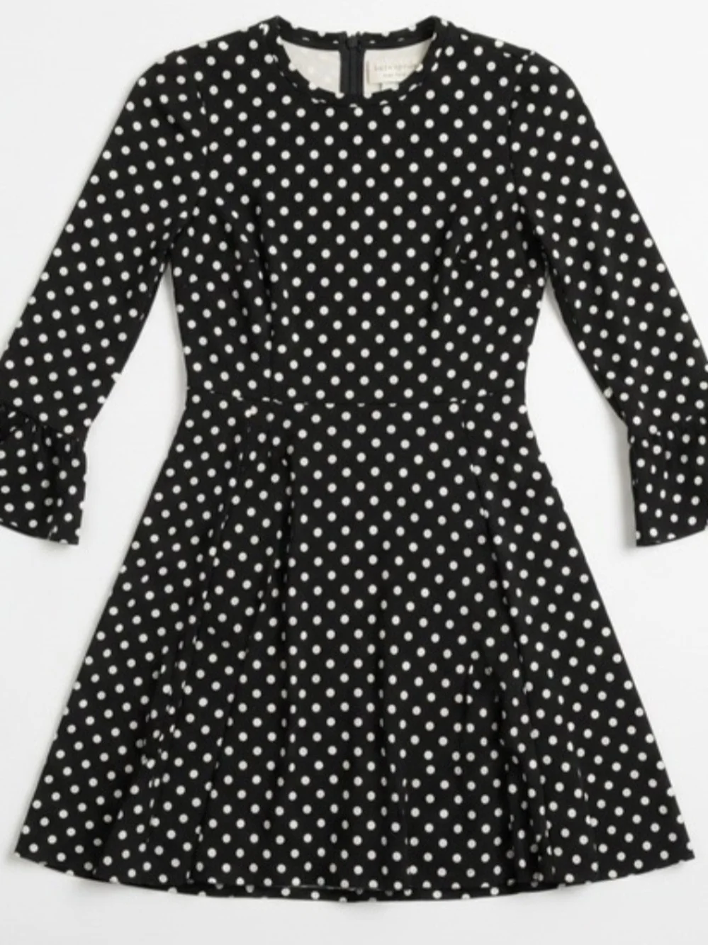Kate Spade New York Polka Dot Fit & Flare Dress Bell Sleeve Black White S