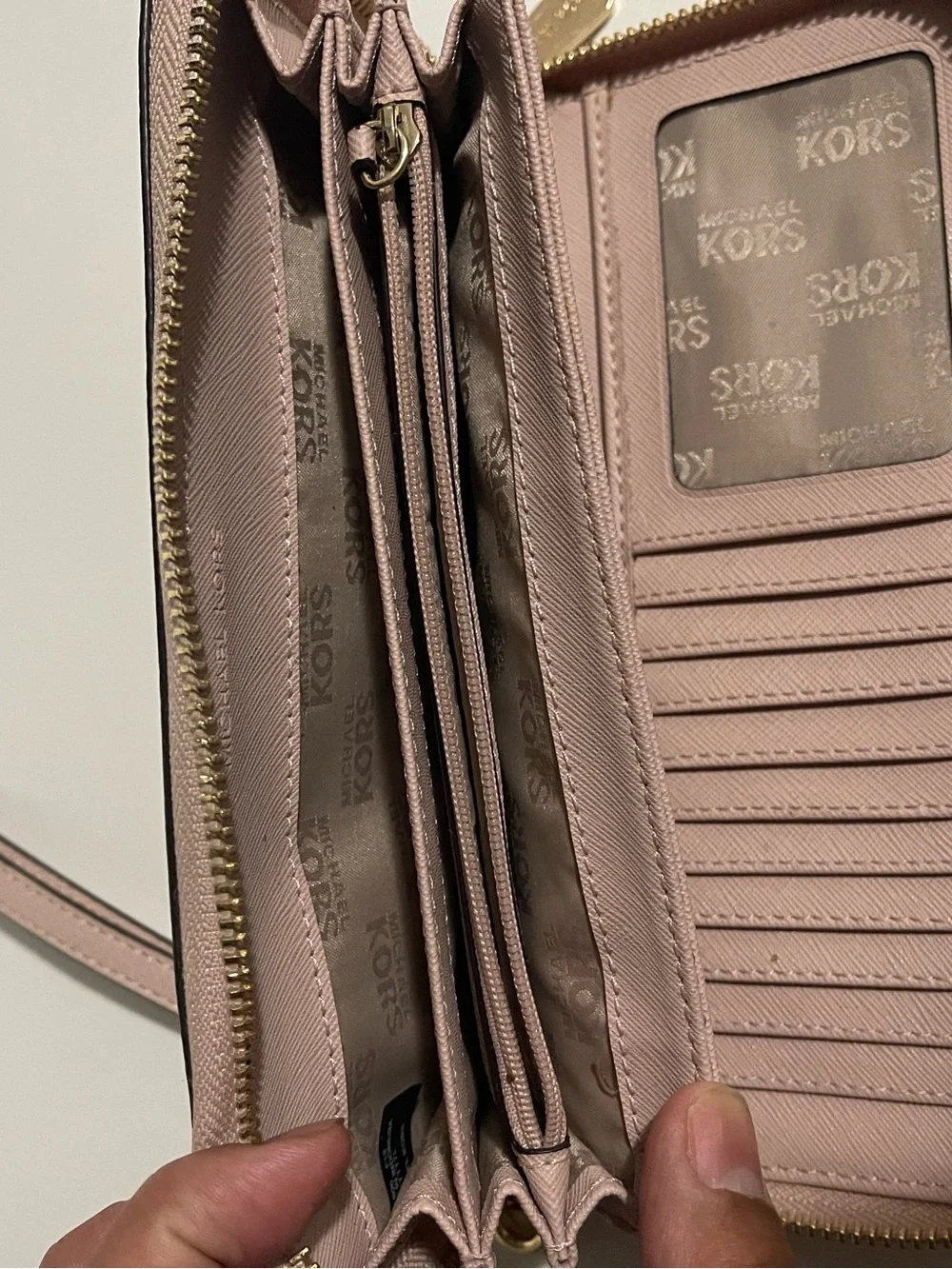 Michael Kors Pink Leather Wristlet Zip Wallet with Gold Logo