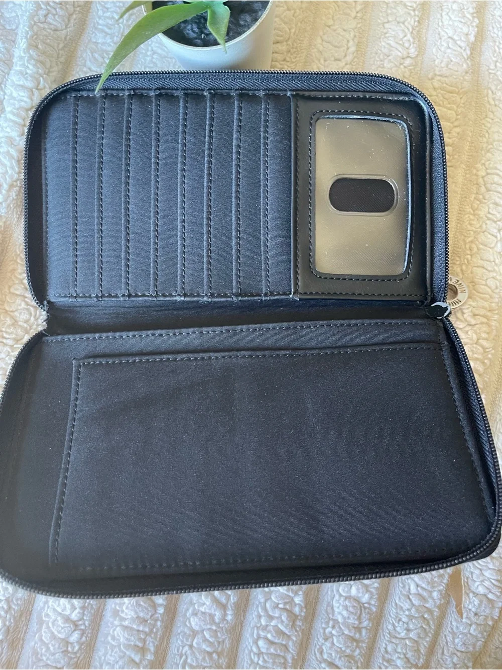 Nine West Black Zip-Around Clutch Wallet with Gold Logo