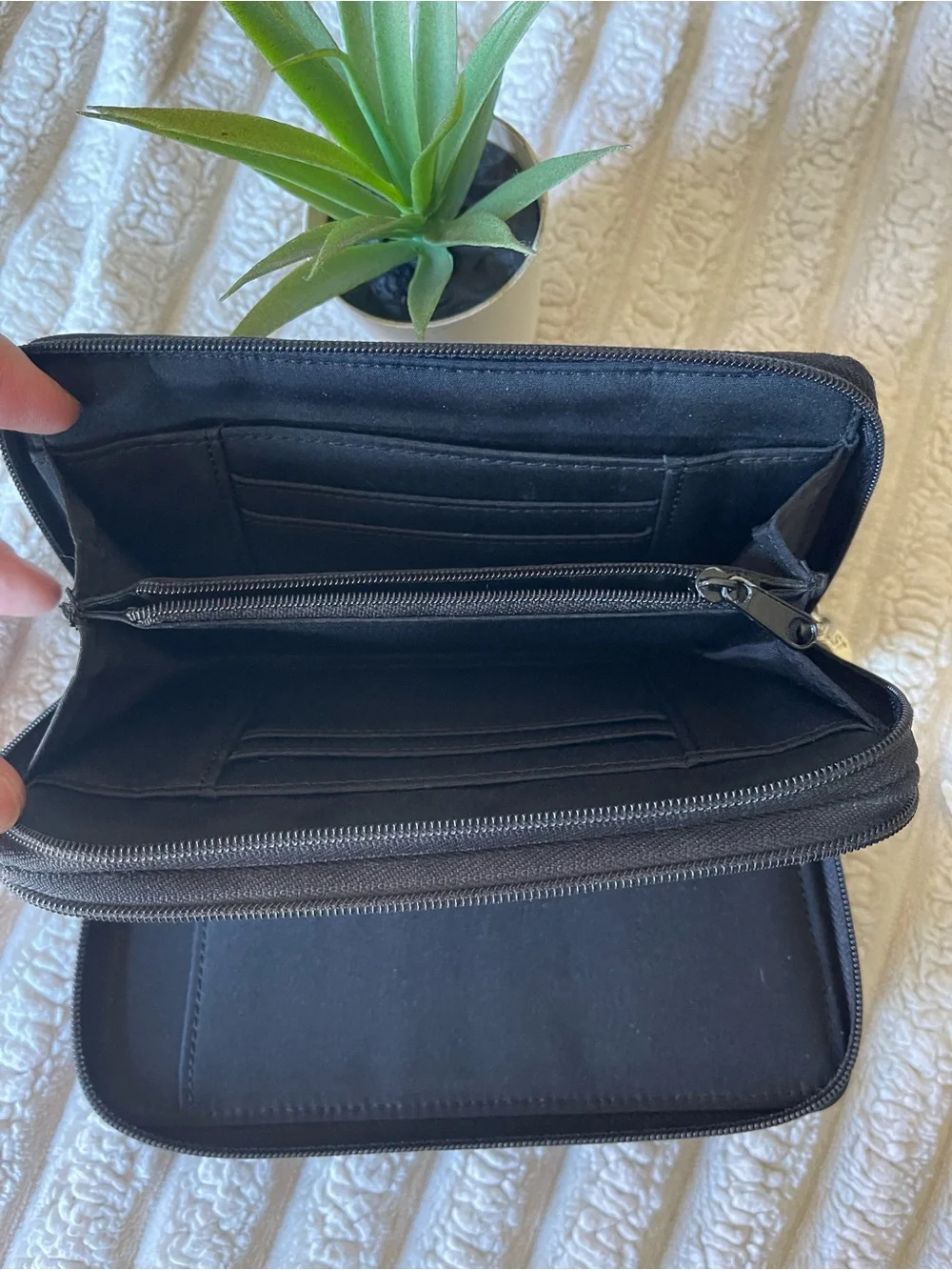 Nine West Black Zip-Around Clutch Wallet with Gold Logo