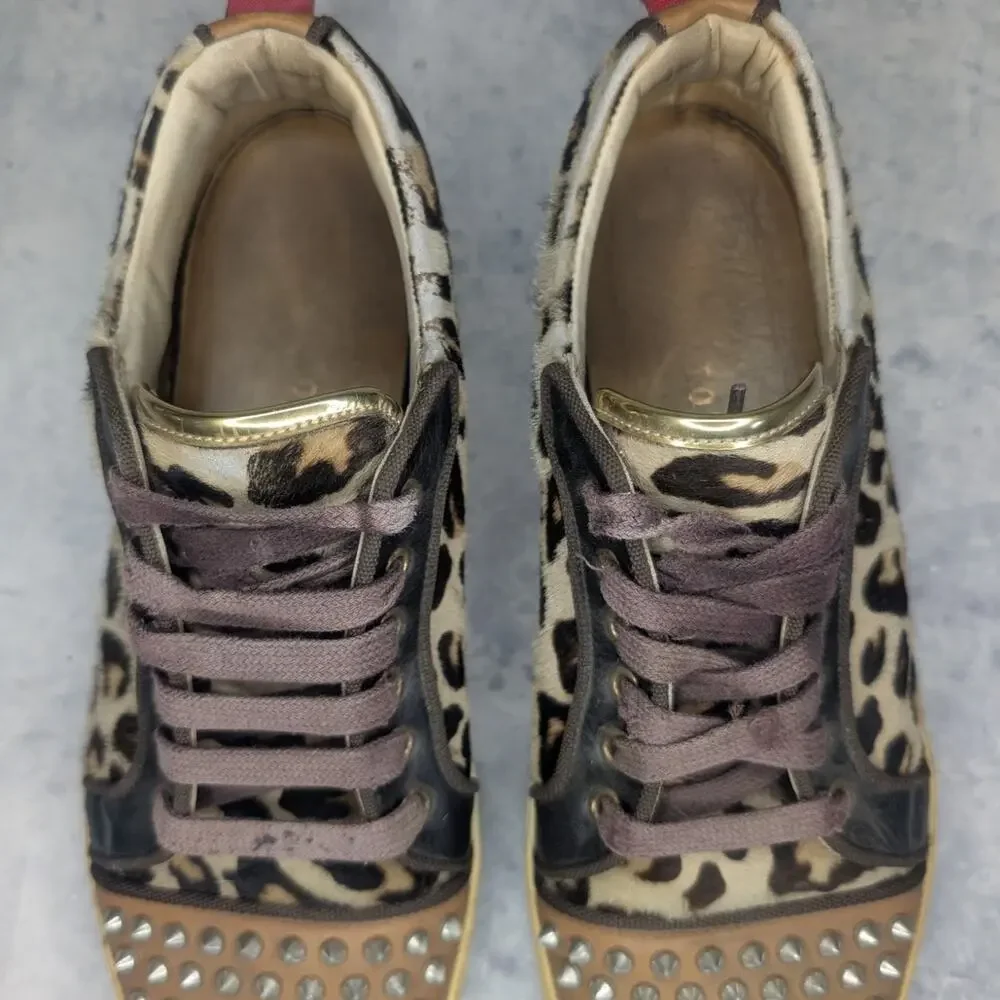 Ron Tomson Men's Punk Rocker Spiked Low-Top Sneaker in Leopard Print, Size 10.5