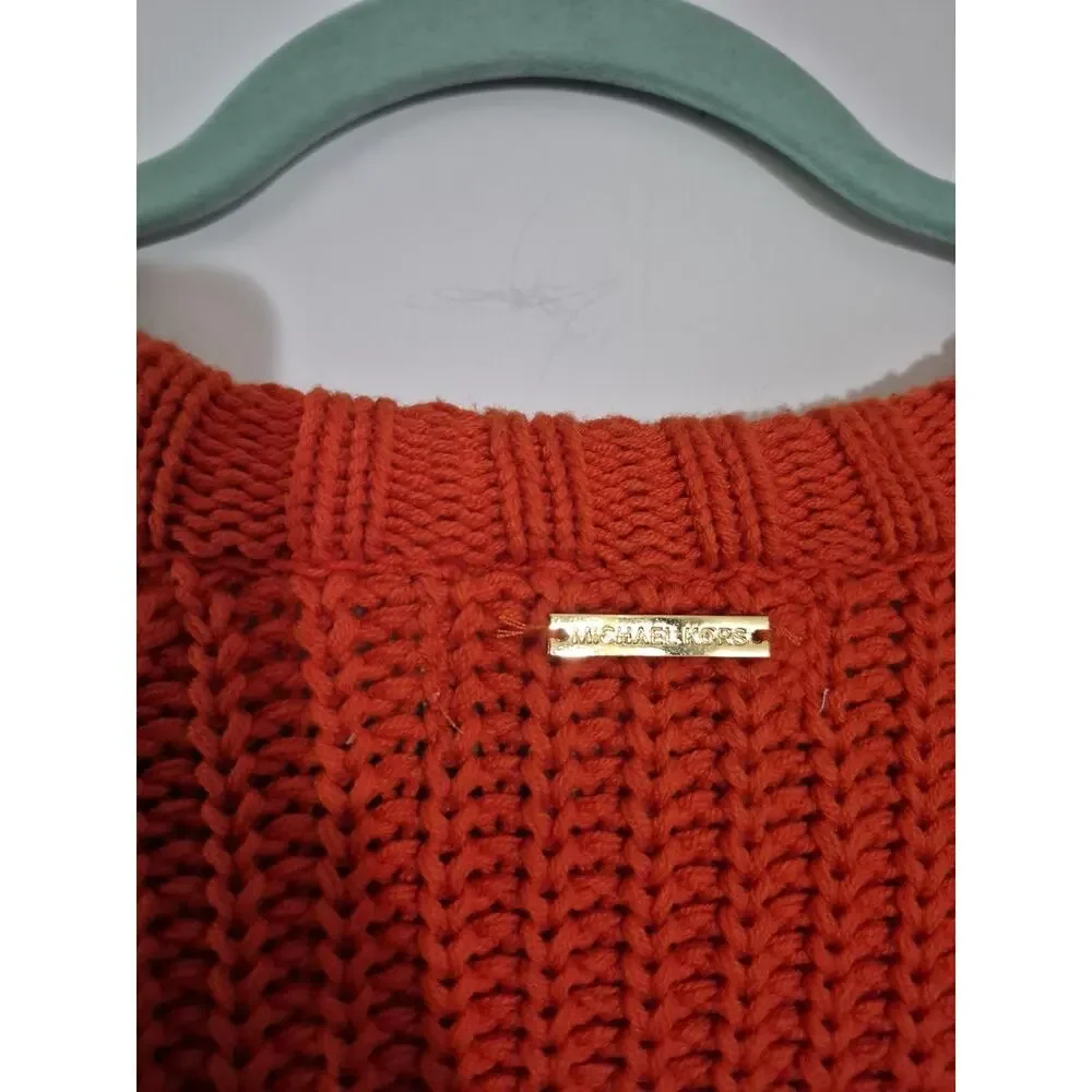 💥 MICHAEL KORS Womens Pullover Sweater Top Size M Orange Knit Long Sleeve D6