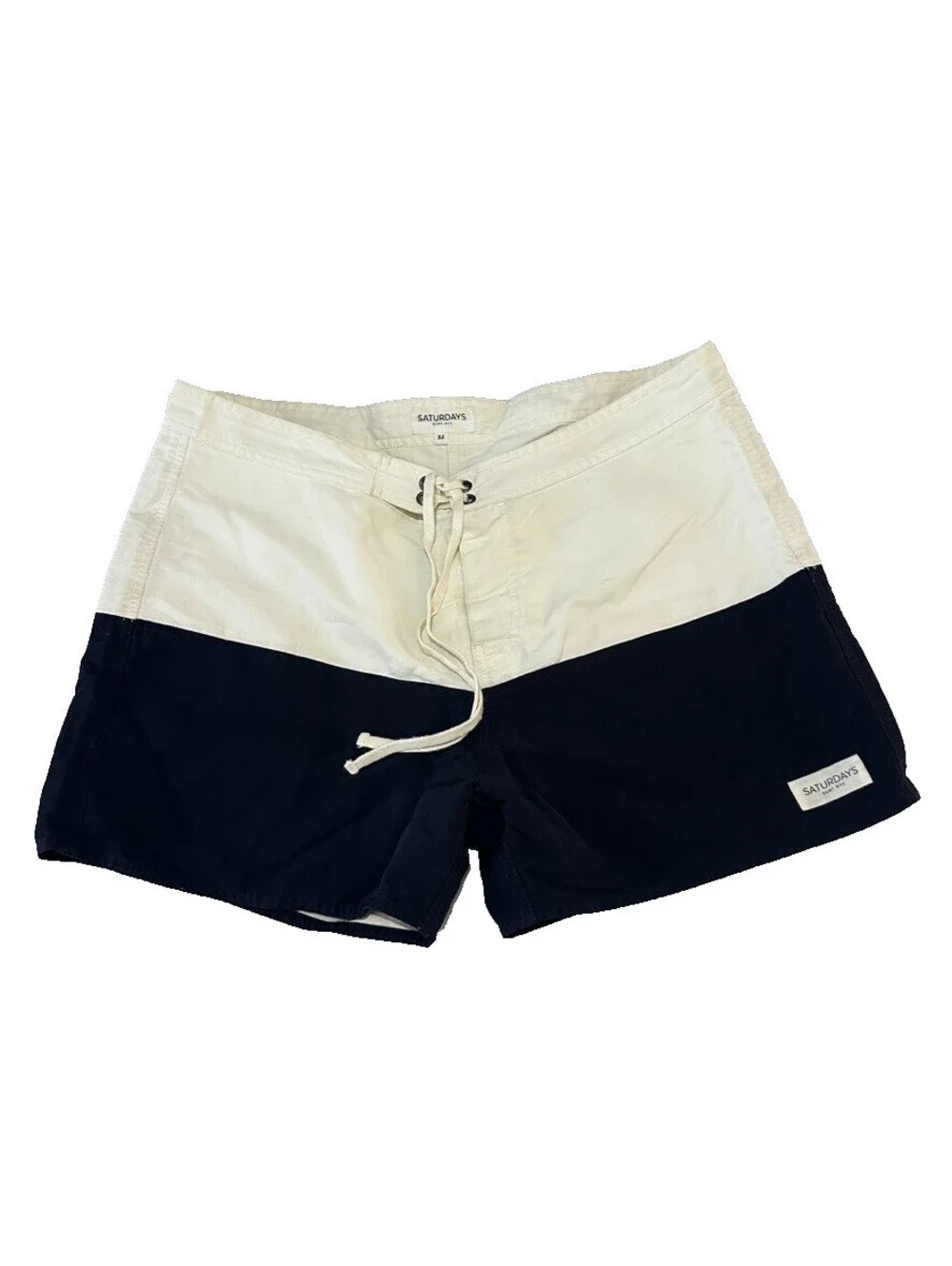 Saturdays NYC Ennis Swim Trunks Size Men 32 White Black Board Shorts String